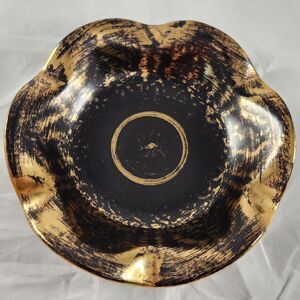 Vintage Stangl Black Gold Hand Painted Wavy Bowl 4061 USA 8 inches